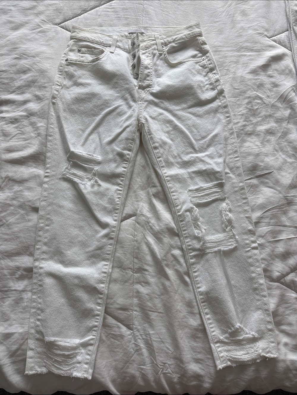 7 For All Mankind White Distressed Ankle Jeans